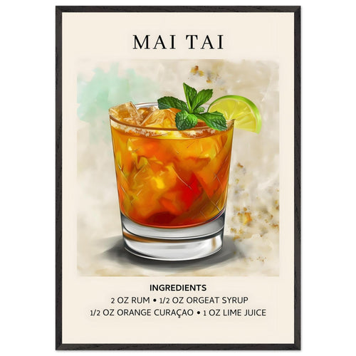Artfulprints Poster met Lijst Mai Tai Cocktail - Ingrediënten   - 70x100 cm - Meerkleurig
