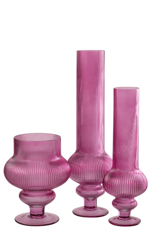 J-Line vaas Ada Geribbeld - glas - fuchsia - large
