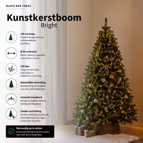 Black Box Trees Bright Kunstkerstboom H150 x Ø94 cm - Kerstboom Kunstkerstboom 339 Tips - Kunstboom met Standaard - Groen