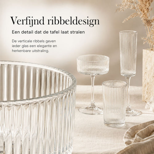 Mica Decorations Grigio Champagneglazen - Set van 6 - Transparant Glas met Ribbelstructuur - Voor Prosecco en Mousserende Dranken - H24,5 x Ø5 cm