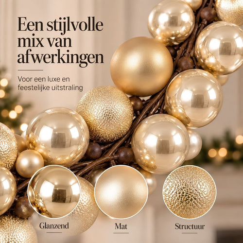 Mica Decorations Kerstslinger Goud 180 cm - Gouden Kerstslinger met Kerstballen - Kerstdecoratie voor Schouw, Trap of Kerstboom - Gemaakt van