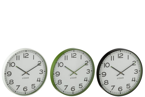 J-Line klok Rond - kunststof - groen/wit/zwart - large - 3 stuks - Ø 40 cm