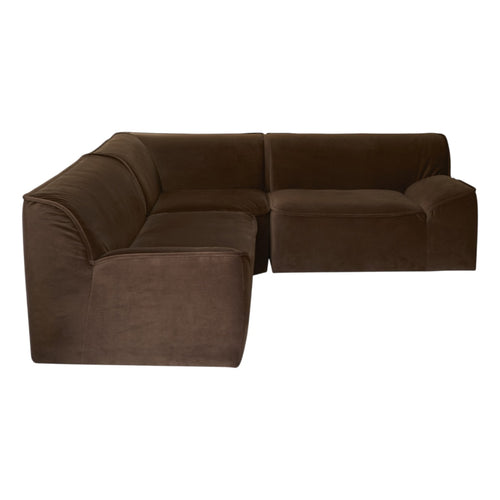 Tikamoon Modulaire hoekbank van bruine stof, 4-zits - Bruin