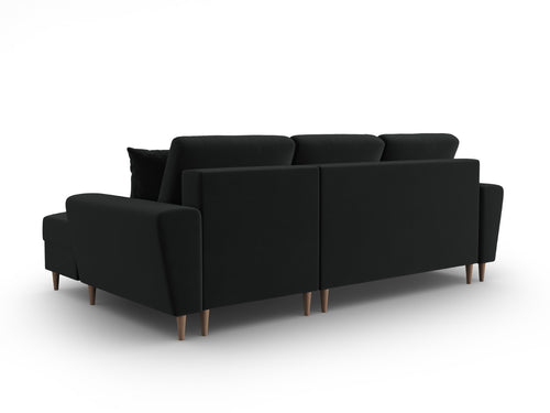 Cosmopolitan Design Converteerbare hoekbank rechts met opbergdoos Kyoto 4-zits, flueel zwart - 145x241x88cm