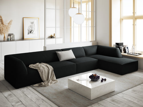 Micadoni rechter hoekbank Ruby 5-zits, ribfluwelen, zwart - 180x366x69cm
