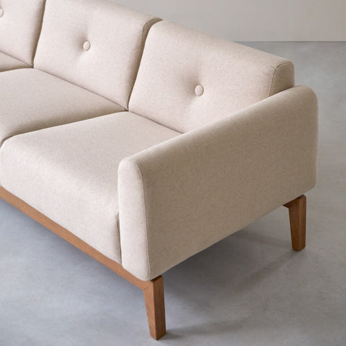 Tikamoon 3-zitsbank van massief eiken en ecru wol - Beige