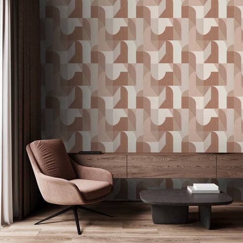 Origin Wallcoverings behang cirkels in Bauhaus stijl terracotta en beige - 50 x 900 cm - 348029 - vtwonen shop