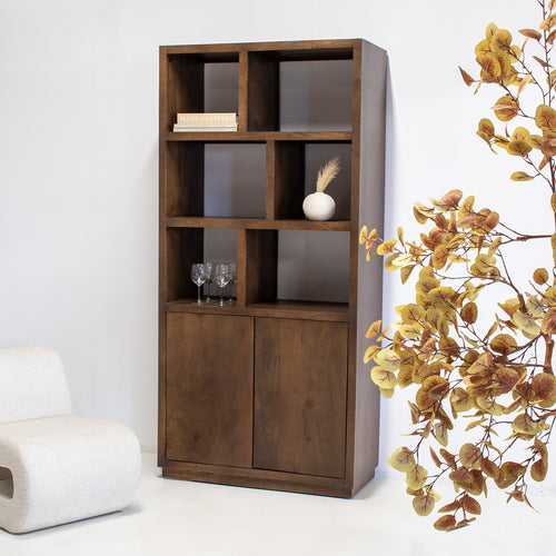 Giga Meubel Vakkenkast Luxurious - Donkerbruin Mangohout - 100x45x210cm - vtwonen shop