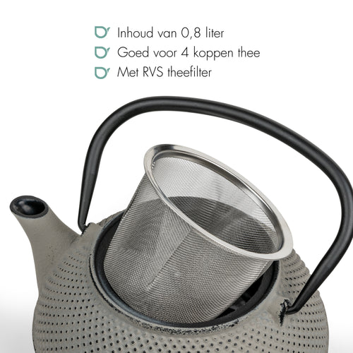 Bredemeijer - Gietijzeren theepot Jang - 0,8 liter - Betongrijs - Met filter - vtwonen shop