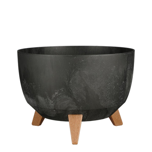 Mica Decorations Doppio Plantenbak op Poten - 18,5 x Ø33 cm - Plantenbakken voor Buiten - Bloembakken voor Balkon - Gerecycled Plastic - Zwart