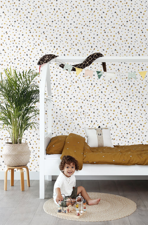 ESTAhome behang terrazzo wit, okergeel en grijs - 0,53 x 10,05 m - 139305 - vtwonen shop