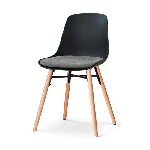 Nolon Nena-Liv eetkamerstoel zwart met zeegrijs zitkussen - houten onderstel - vtwonen shop