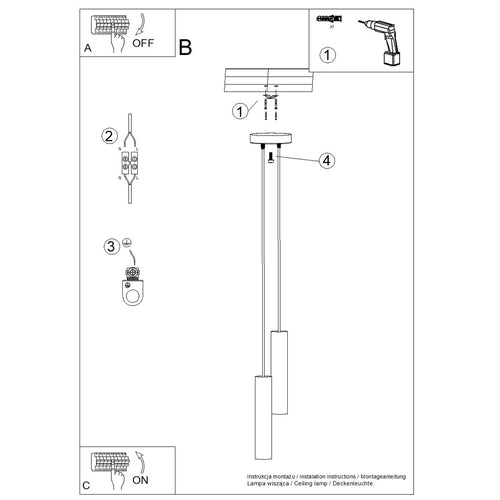 Sollux Lighting Hanglamp LAGOS 2P zwart - 15x15x118cm