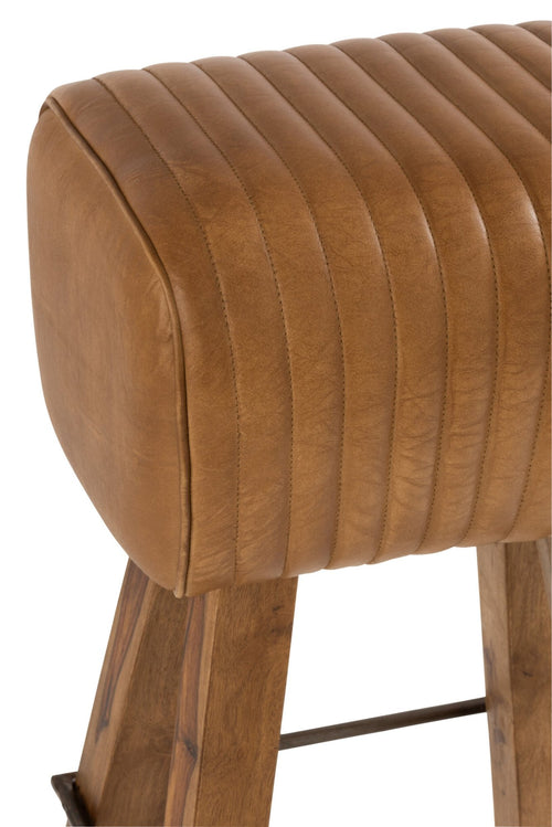 J-Line kruk Gym - leder/hout - camel/naturel