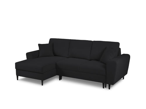 Cosmopolitan Design Uitklapbare hoekbank links met opbergdoos Kyoto 4-zits, boucle, zwart - 145x241x88cm