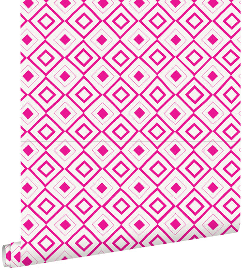 ESTAhome behang ruiten fuchsia roze - 53 cm x 10.05 m - 138862