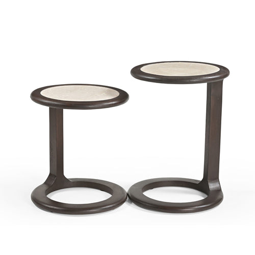 Starfurn Bijzettafel Vinn - Rond Bruin/Travertin - Set van 2