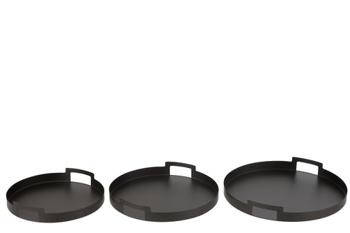 J-Line plateau Rond - metaal/polyresin - zwart - 3 stuks