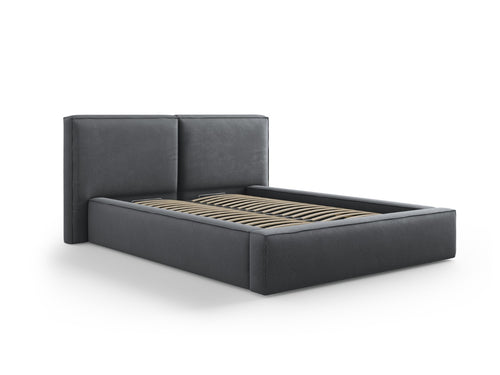 Cosmopolitan Design Opbergbed met dubbel hoofdbord Arendal 140x200cm, structurele stof, donkergrijs - 228x194x97.5cm