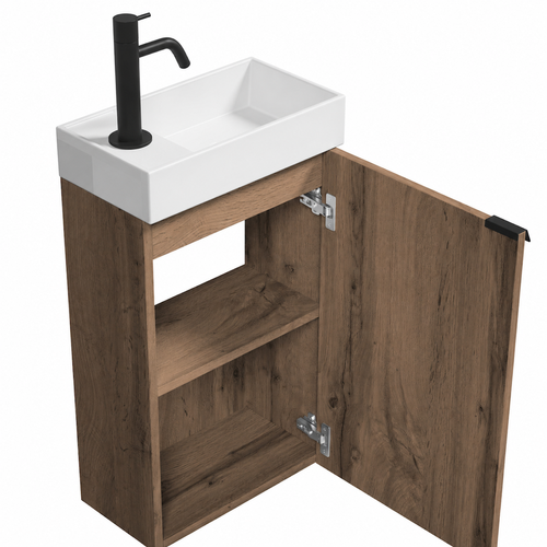 Badplaats Toiletmeubel Apollo 40 x 22 cm – Bruin Eiken – Fonteinmeubel met Wastafel