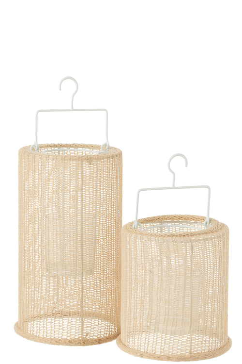 J-Line lantaarn Cilinder - metaal/polyester - beige - large - vtwonen shop