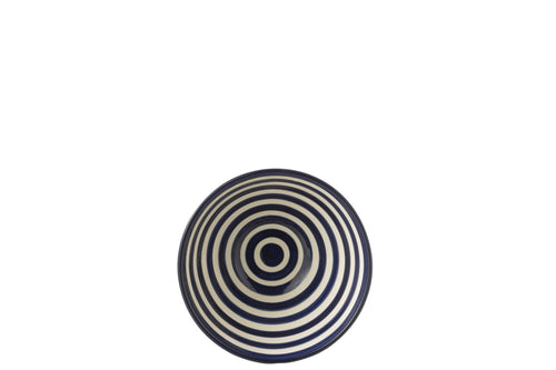 J-Line kom Granada Stripes High  - keramiek - wit/blauw - medium - Ø 22 cm