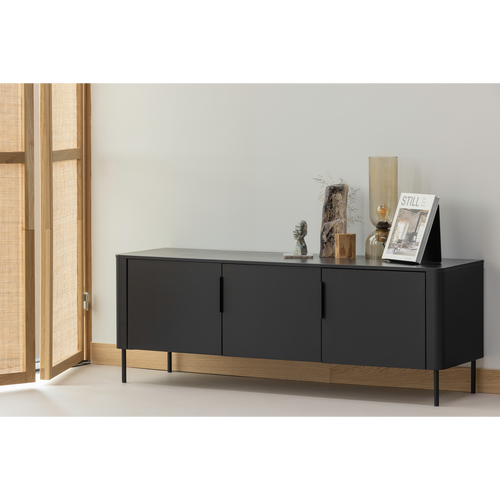 WOOOD tv meubel Gunnar - Grenenhout - Matzwart - 56x154x44