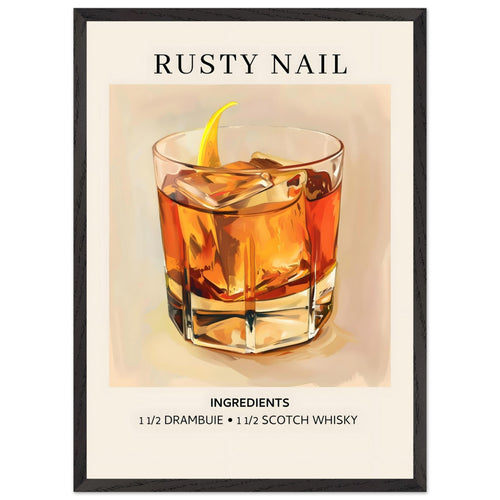Artfulprints Poster met Lijst Rusty Nail cocktail - Ingredients   - 50x70 cm - Bruin