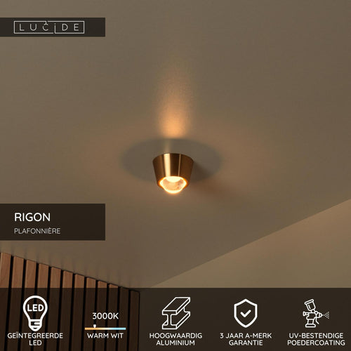 Lucide plafonnière RIGON - Geïntegreerde LED - Mat Goud / Messing
