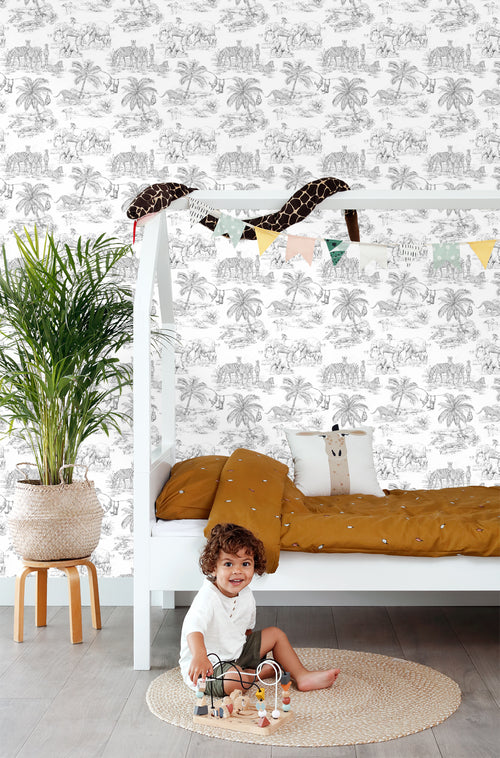 ESTAhome behang jungle dieren zwart wit - 53 cm x 10.05 m - 139299