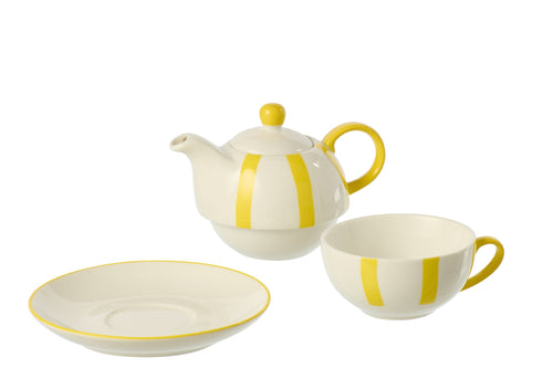 J-Line theepot Gestreept - keramiek - geel/wit