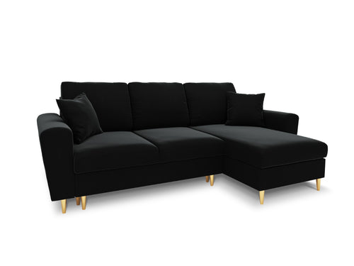 Cosmopolitan Design Omkeerbare converteerbare hoekbank met opbergdoos Kyoto 4-zits, flueel zwart - 145x241x88cm