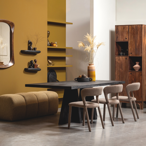 WOOOD eetbankje 164 cm Mojo - Bouclé - Geel/Bruin Melange - 49x164x45 - vtwonen shop