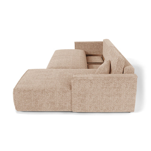 Premium Interiors - Rechthoekige hoekbank met slaapfunctie en opbergruimte  - stof met tweed-effect beige 297cm