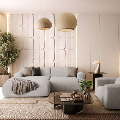 Sia Home - Linkerhoekbank MYRA - kruisweefsel lichtgrijs 266cm