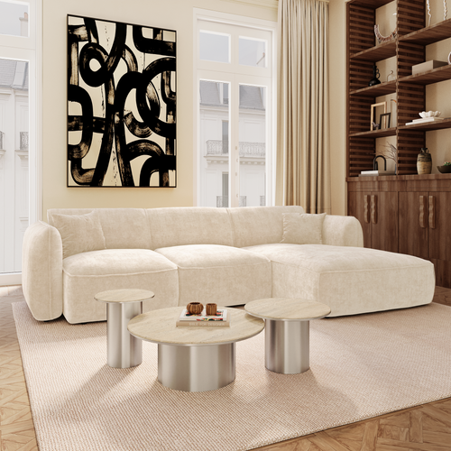 Premium Interiors - Rechthoekige hoekbank LOMI - gewaafd fluweel crème 272cm
