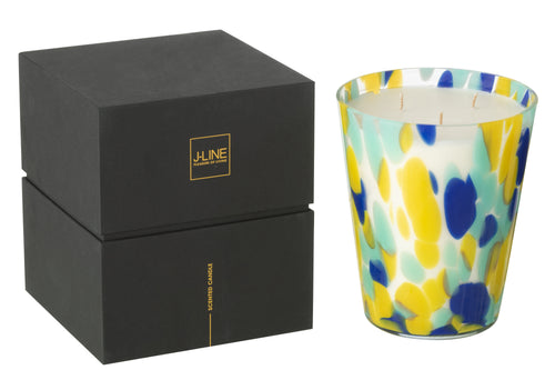 J-Line geurkaars Noa Strepen - White Tea - glas - blauw/geel - large - 95U