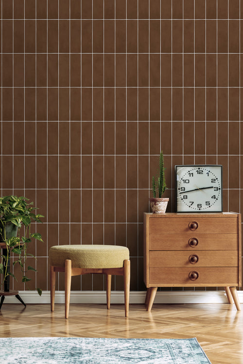 ESTAhome behang tegelmotief donkerbruin - 50 x 900 cm - 131533 - vtwonen shop