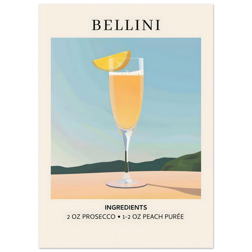 Artfulprints Poster Bellini cocktail - Ingrediënten   - 50x70 cm - Geel