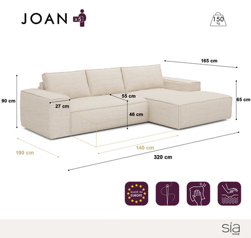 Sia Home - Rechte hoekbanken JOAN - Fluweel - Crème - 302cm - vtwonen shop
