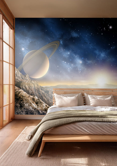 Sanders & Sanders fotobehang planeten in de ruimte blauw en beige - 375 x 270 cm - 600489
