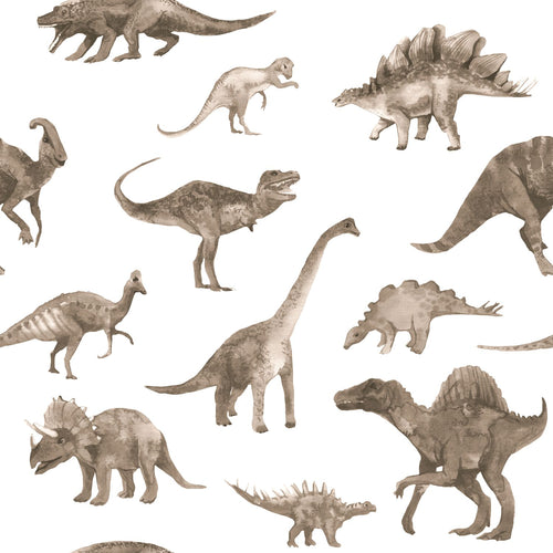 ESTAhome behang dinosaurussen donker beige - 50 x 900 cm - 131202