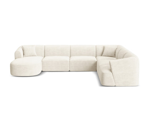 Cosmopolitan Design Modulaire panoramische hoekbank rechts Campi 7-zits, ribfluwelen ivoor - 255x330x70cm