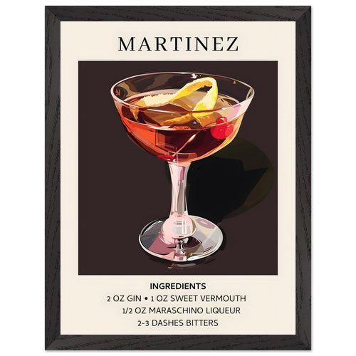 Artfulprints Poster met Lijst Martinez cocktail - Ingrediënten   - 30x40 cm - Zwart