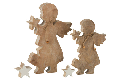 J-Line figuur Engel Ster Mango - hout - wit - large