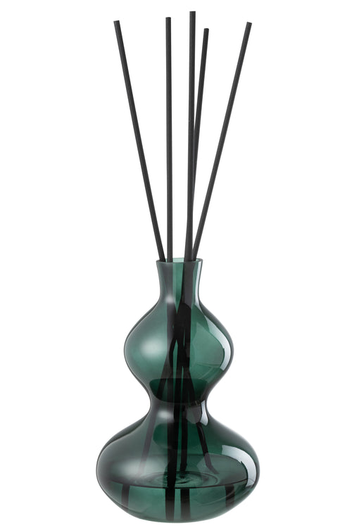 J-Line geurolie + stokjes Cedar Breeze - glas - donkergroen - large - vtwonen shop