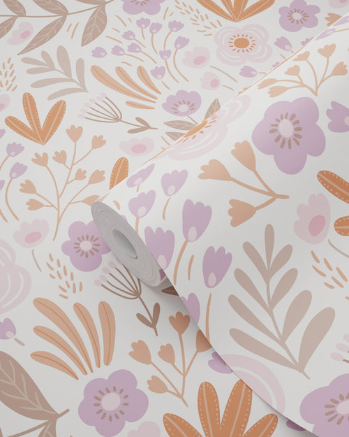 ESTAhome behang bloemetjes oranje en paars - 50 x 900 cm - 131067 - vtwonen shop