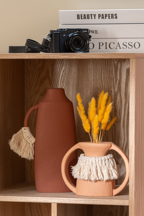 J-Line decoratie vaas - hout - oranje/bruin - 2 stuks