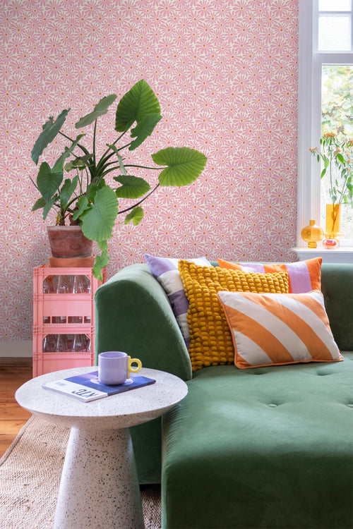 ESTAhome behang madeliefjes roze en oranje - 53 cm x 10.05 m - 131149 - vtwonen shop