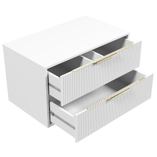 Badplaats Wastafelkast Rimini 80 cm – Mat Wit – Hangend Badmeubel met 2 Lades en Gouden Handgrepen